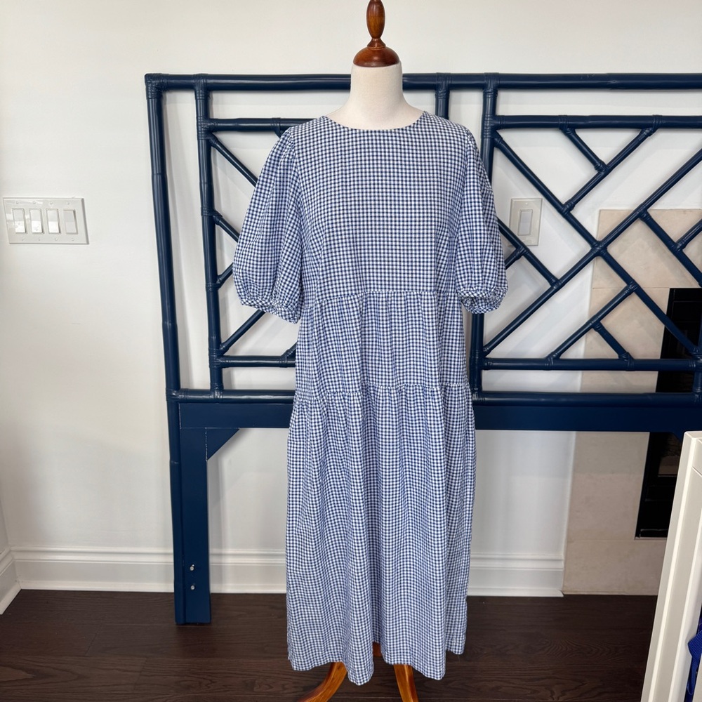Old Navy blue gingham tiered dress